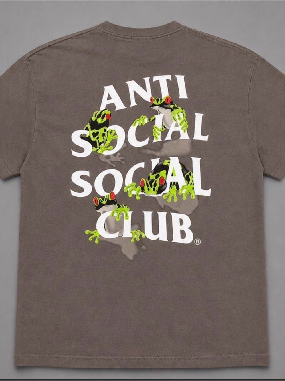 Anti Social Social Club ‘Frog’ Grey Tee Front and back Frog Graphic - Picture 1 of 3